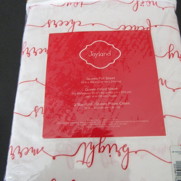 JOYLAND, New Chiristmas Sheet set, QUEEN,  flat, fitted & 2 cases,  RED SCRIPT - Picture 2 of 2